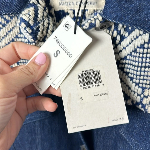 Levis Womens French Fringe Trucker Jacket Small Western Rodeo Blue Denim‎ NEW - Picture 3 of 7